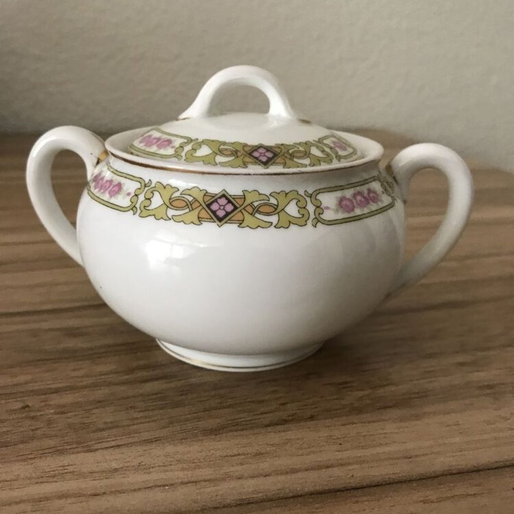 Vintage 1930’s Noritake Pattern 13680 Ceramic Sugar Bowl Made In Japan